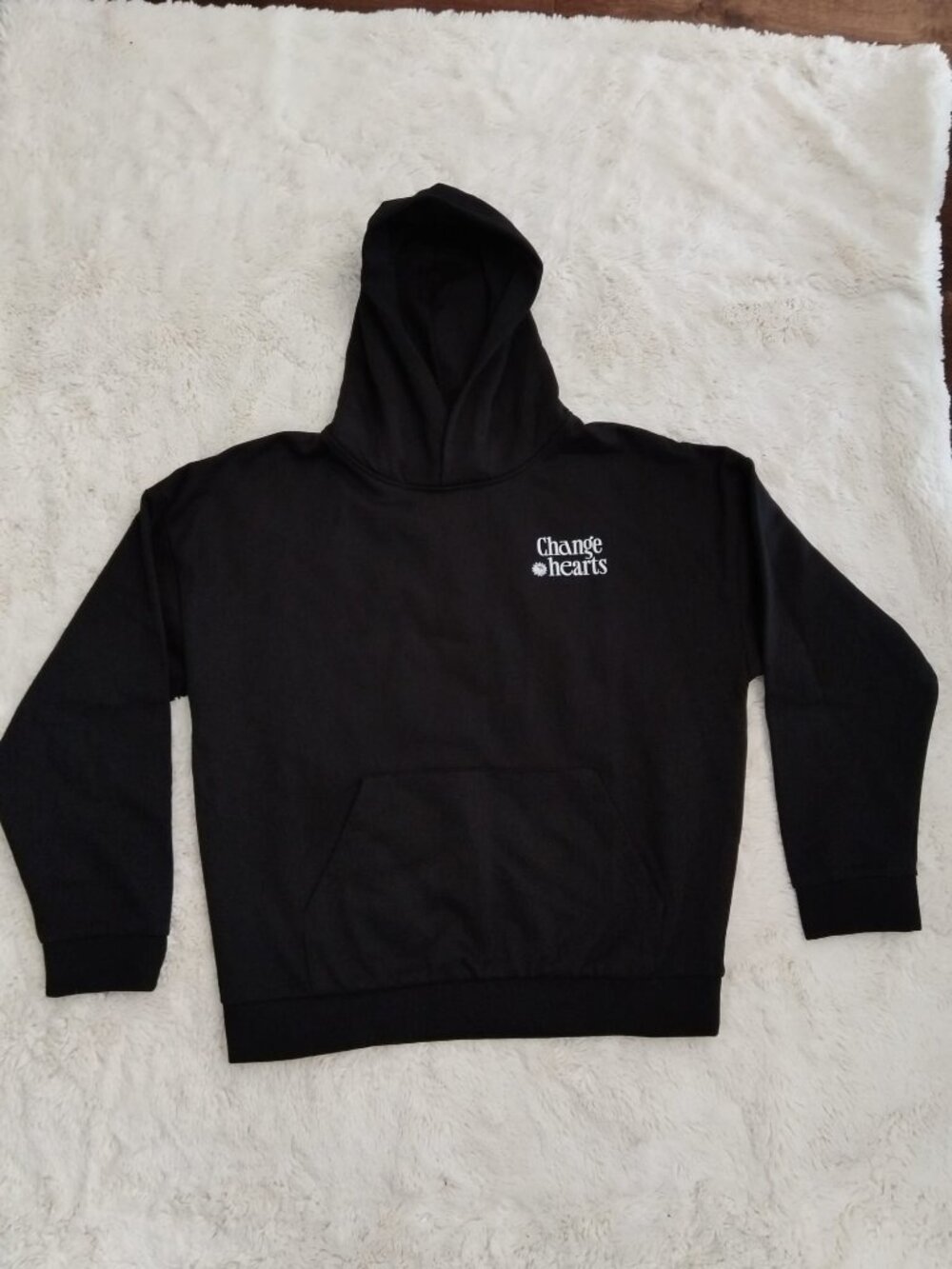 Change Hearts Graphic Fleece Hoodie –  Size L (Mubety / Just Like Hero Brand)